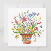 Whimsical Flowers in Pot Cheer Thinking of You Kaart (Voorkant)