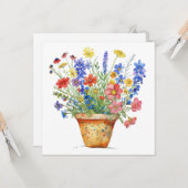 Whimsical Flowers in Pot Thinking of You Cheerup Kaart (Voorkant / Achterkant in situ)