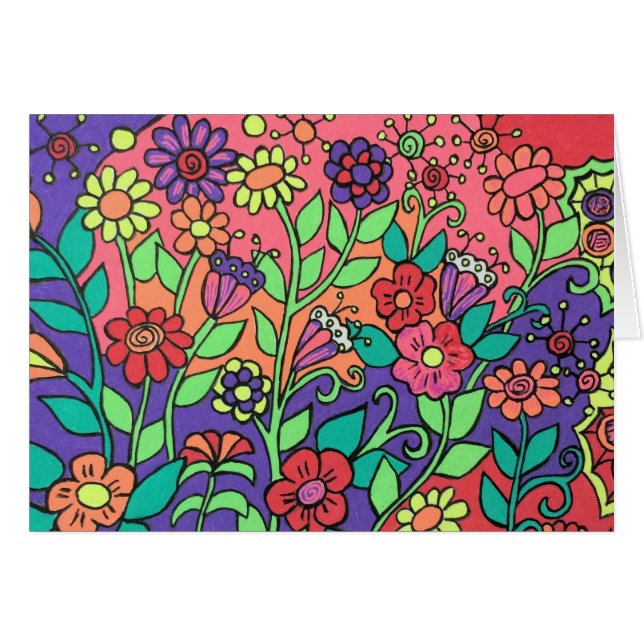 Whimsical FLowers Kaart (Voorkant Horizontaal)