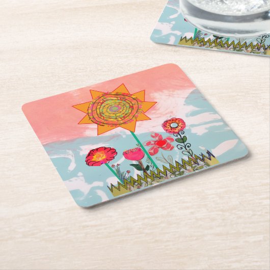 Whimsical Flowers  Kartonnen Onderzetters (Schuin)