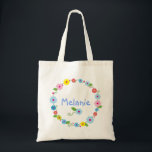 Whimsical Flowers met Jouw naam Bag Tote Bag<br><div class="desc">Whimsical Flowers met Jouw naam Bag, vectortekening gemaakt door de Nederlandse kunstenaar Ans Collijn</div>