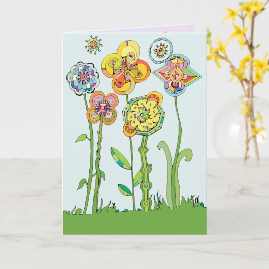 Whimsical Flowers Moederdag Kaart (Gele Bloem)