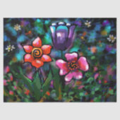 Whimsical Flowers Paarse Blauw Roze Decoupage Tissuepapier (Voorkant)