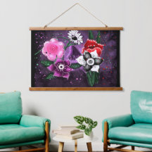 Whimsical Flowers Paarse Bloemen Zwart Wit Roze
