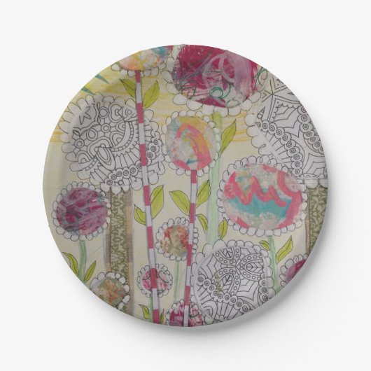 Whimsical Flowers Papieren Bordje (Voorkant)