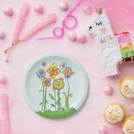 Whimsical Flowers Papieren Bordje (Feest)
