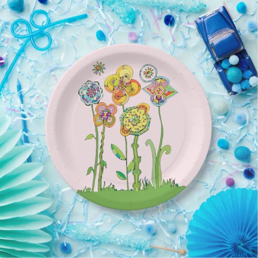 Whimsical Flowers Papieren Bordje (Feest)