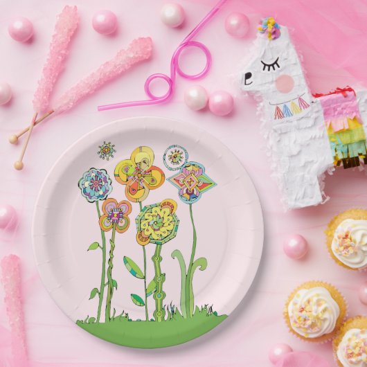 Whimsical Flowers Papieren Bordje (Feest)