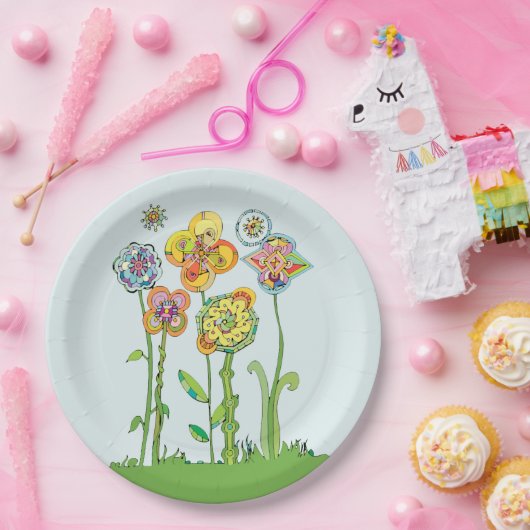 Whimsical Flowers Papieren Bordje (Feest)