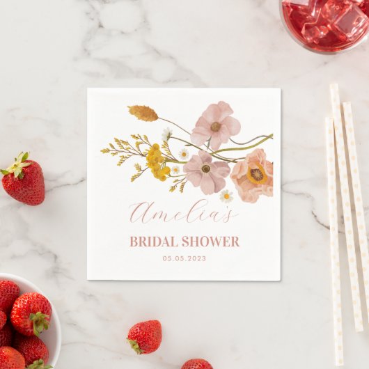 Whimsical Flowers, Pink Bohemian Flowers Napkins Servet (Insitu)