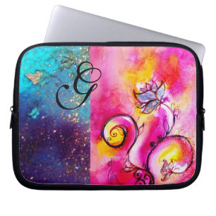 WHIMSICAL FLOWERS roze, blauw, blauwgroen, geel, r Laptop Sleeve