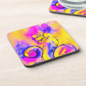 WHIMSICAL FLOWERS roze geel blauw Bier Onderzetter (Linkerzijde)