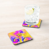 WHIMSICAL FLOWERS roze geel blauw Bier Onderzetter (Rechterzijde)