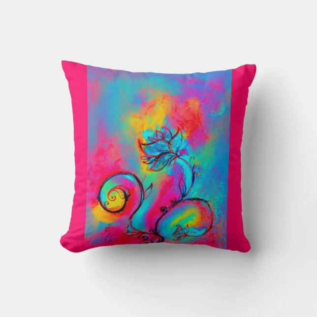 WHIMSICAL FLOWERS roze geel blauw Kussen (Voorkant)