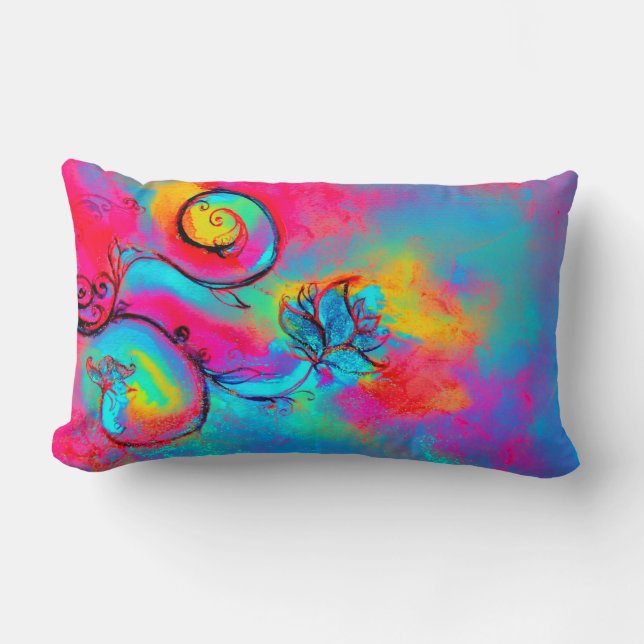 WHIMSICAL FLOWERS roze geel blauw Kussen (Voorkant)