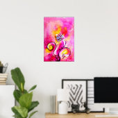WHIMSICAL FLOWERS roze geel blauw Poster (Thuiskantoor)