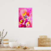 WHIMSICAL FLOWERS roze geel blauw Poster (Keuken)