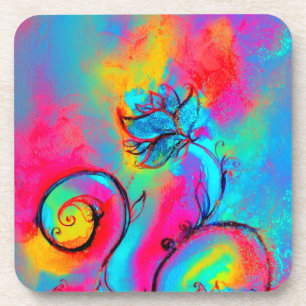 WHIMSICAL FLOWERS roze geel blauwgroen blauw Onderzetter