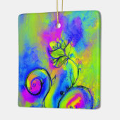 WHIMSICAL FLOWERS roze geel paars, blauw Keramisch Ornament (Links)