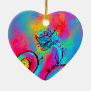 WHIMSICAL FLOWERS roze geel paars, blauwgroen blau Keramisch Ornament