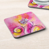 WHIMSICAL FLOWERS roze gele fuchsia Drankjes Onderzetter (Linkerzijde)