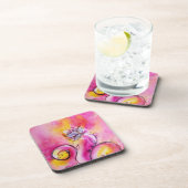 WHIMSICAL FLOWERS roze gele fuchsia Drankjes Onderzetter (Rechterzijde)