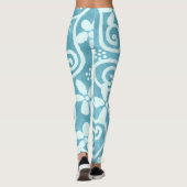Whimsical Flowers & Swirls Blue White Pattern  Leggings (Achterkant)