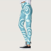 Whimsical Flowers & Swirls Blue White Pattern  Leggings (Links)