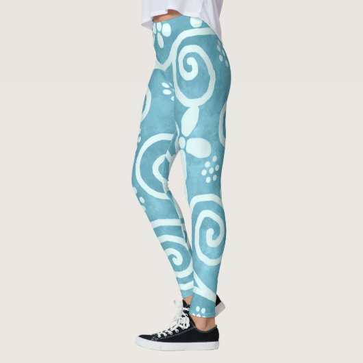 Whimsical Flowers & Swirls Blue White Pattern  Leggings (Links)
