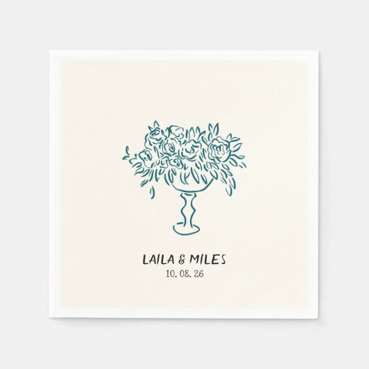 Whimsical flowers wedding hand drawn servet (Voorkant)