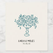 Whimsical flowers wedding hand drawn wijn etiket (Enkel label)