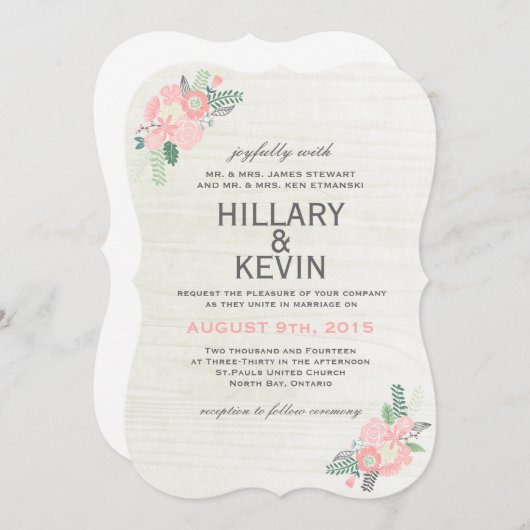 Whimsical Flowers - Wedding Invitation Kaart (Voorkant / Achterkant)