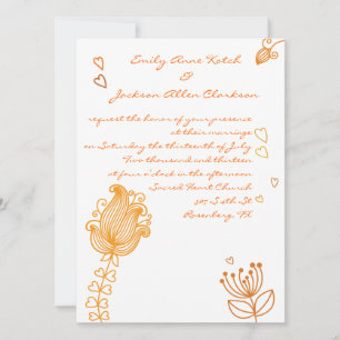 Whimsical Flowers Wedding Invitation - Oranje Kaart