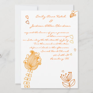 Whimsical Flowers Wedding Invitation - Oranje Kaart
