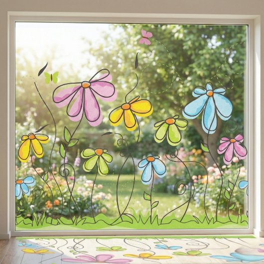 Whimsical Flowers Window Cling Raamsticker
