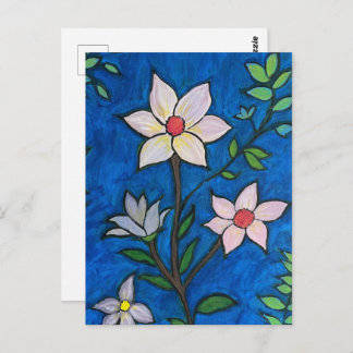 Whimsical Flowers with Blue Background Briefkaart