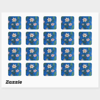 Whimsical Flowers with Blue Background Vierkante Sticker