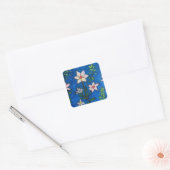 Whimsical Flowers with Blue Background Vierkante Sticker (Envelop)