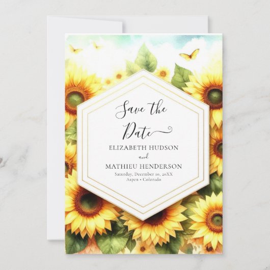 Whimsical Flowers Zonnebloem bruiloft Save The Date (Voorkant)