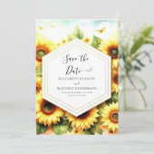 Whimsical Flowers Zonnebloem bruiloft Save The Date (Staand voorkant)