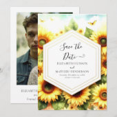 Whimsical Flowers Zonnebloem bruiloft Save The Date (Voorkant / Achterkant)