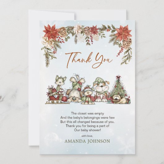 Whimsical Fluffy Christmas Dogs Baby Shower Bedankkaart (Voorkant)