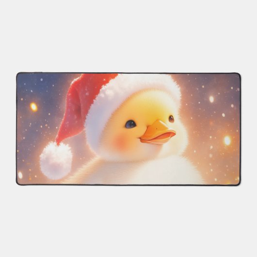 Whimsical Fluffy Duckling Santa Hat Holiday Snow Bureaumat (Voorkant)