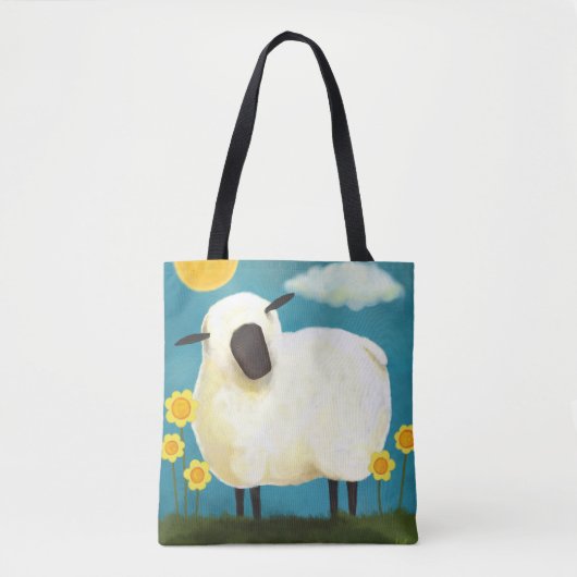 Whimsical Fluffy Sheep and Yellow Flowers Tote Bag (Voorkant)