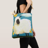 Whimsical Fluffy Sheep and Yellow Flowers Tote Bag (Dichtbij)