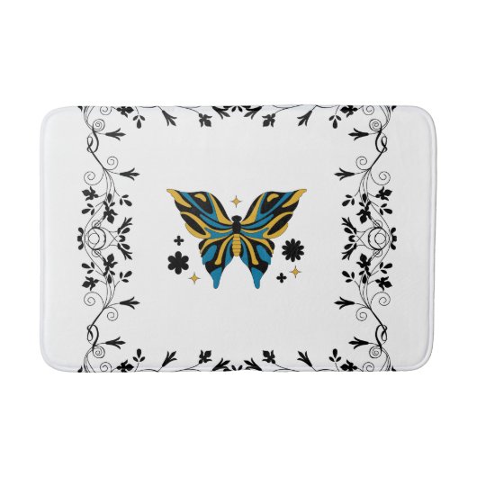 Whimsical Fluttering Black and White Butterfly Badmat (Voorkant)