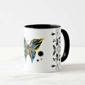 Whimsical Fluttering – Blue Butterfly Floral Art Mok (Voorkant rechts)