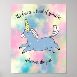Whimsical Flying Blue Unicorns op pastelwolken Poster