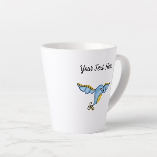 Whimsical Flying bluebird Scrolled Tail Latte Mok (Rechterhoek)