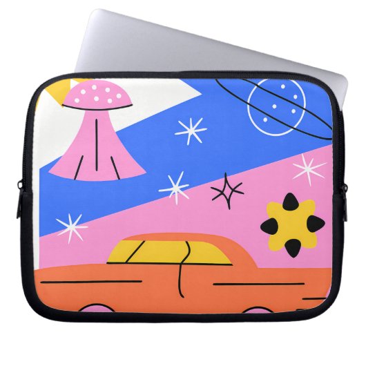 Whimsical Flying Car Dreamscape Illustration Laptop Sleeve (Voorkant)